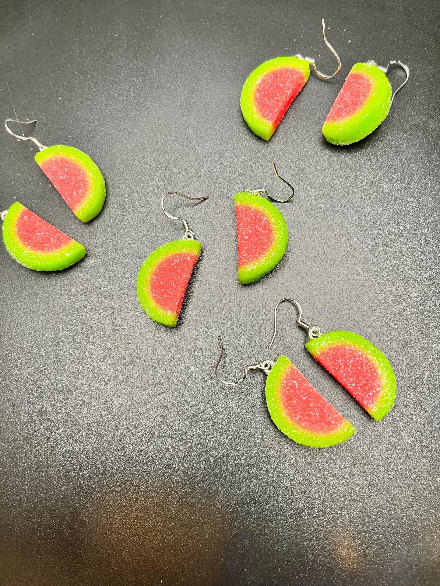 Watermelon Gummy Earrings, Handmade Earrings with Sterling Silver Hooks