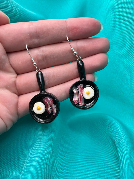 Bacon and Egg Skillet Earrings