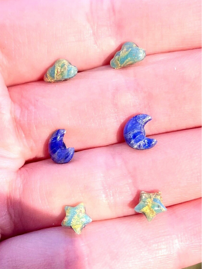 Micro Cloud, Moon and Stars Stud Trio