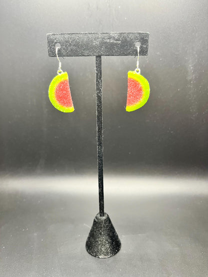 Watermelon Gummy Earrings, Handmade Earrings with Sterling Silver Hooks
