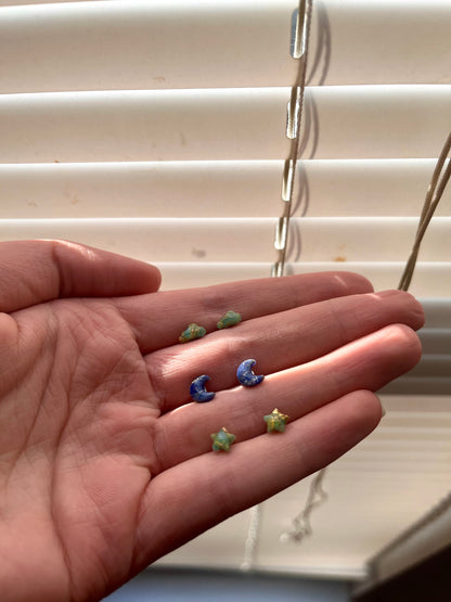 Micro Cloud, Moon and Stars Stud Trio