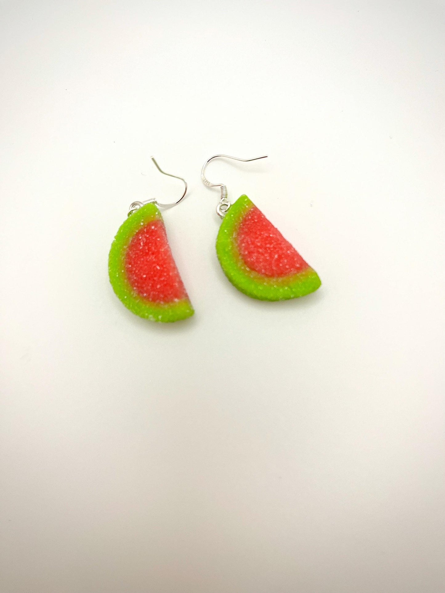 Watermelon Gummy Earrings, Handmade Earrings with Sterling Silver Hooks