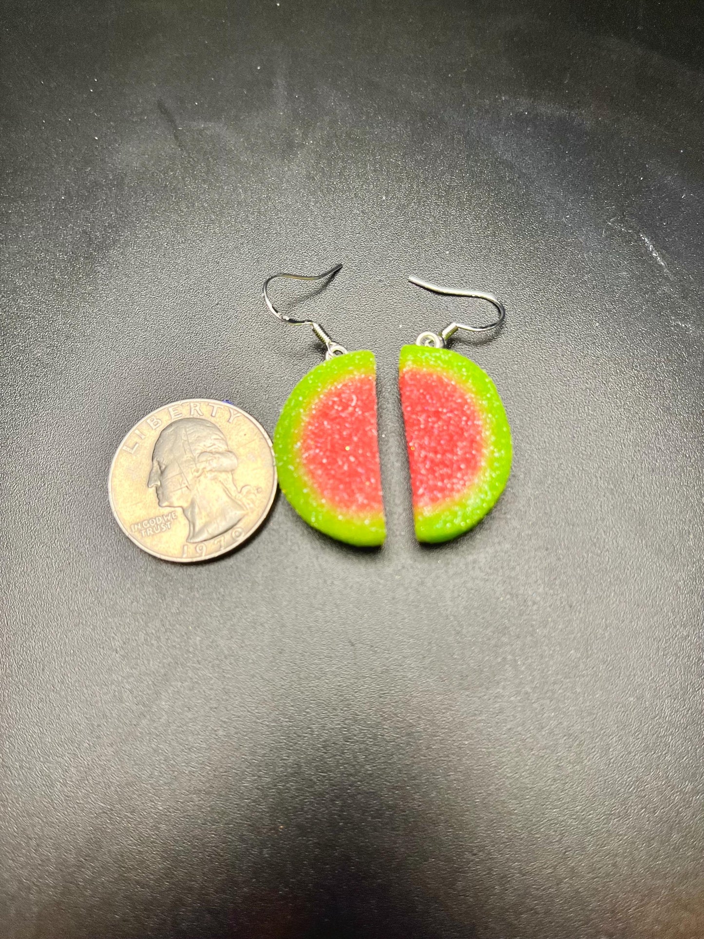 Watermelon Gummy Earrings, Handmade Earrings with Sterling Silver Hooks