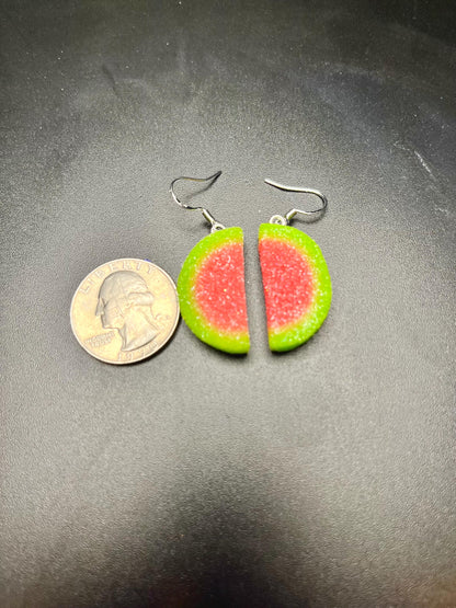 Watermelon Gummy Earrings, Handmade Earrings with Sterling Silver Hooks