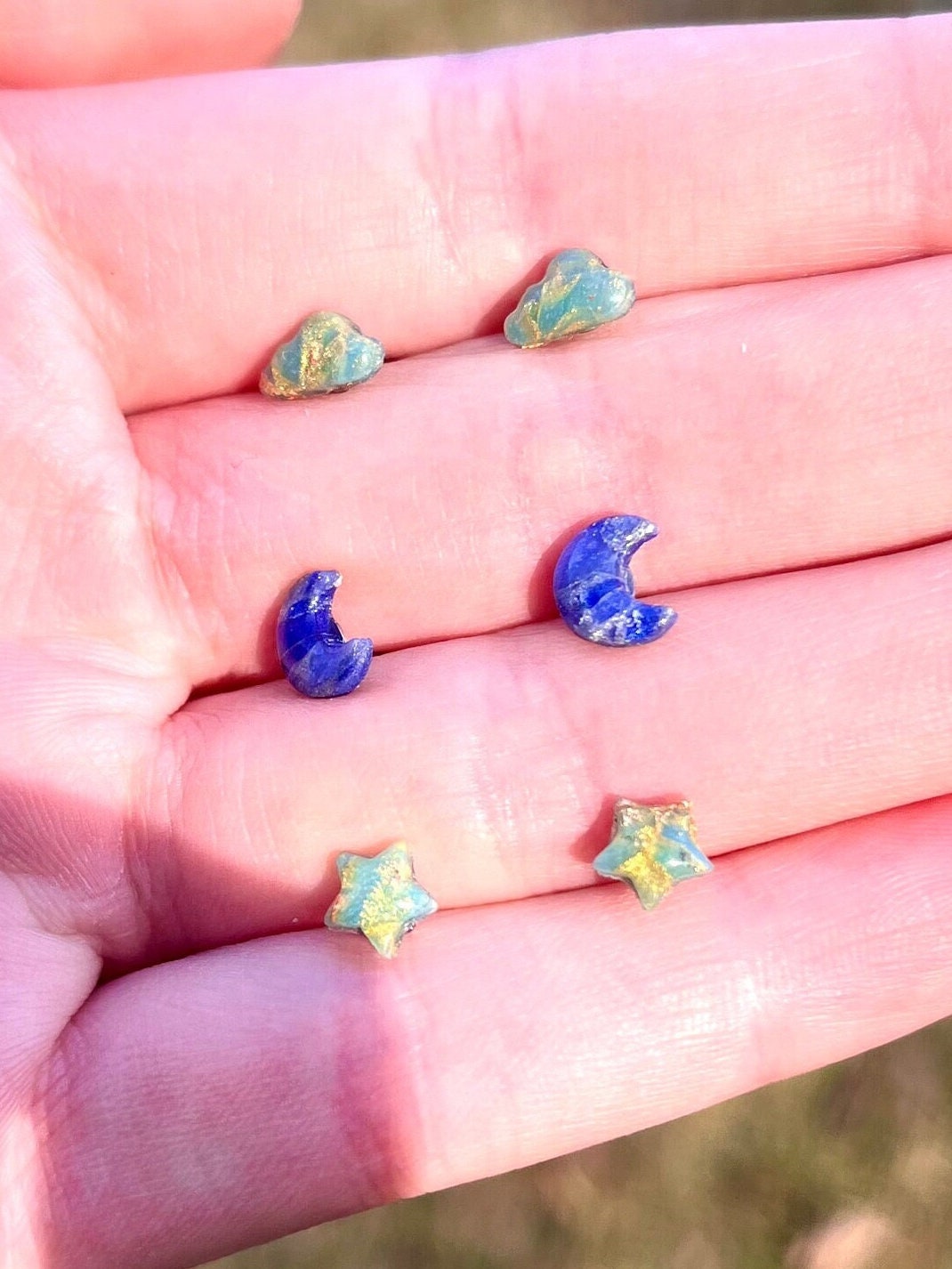 Micro Cloud, Moon and Stars Stud Trio