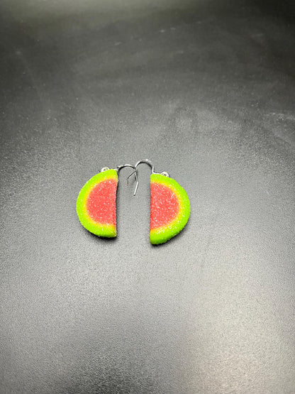 Watermelon Gummy Earrings, Handmade Earrings with Sterling Silver Hooks