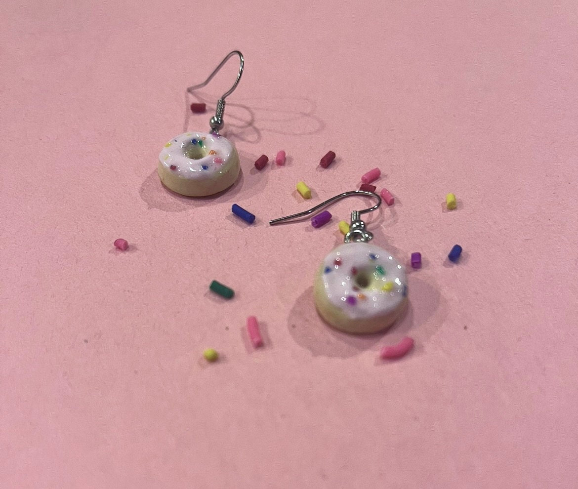 Polymer clay donut earrings cute food earrings
